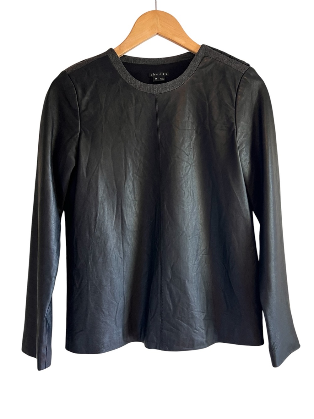 Theory black lambskin leather long-sleeve top size M excellent condition